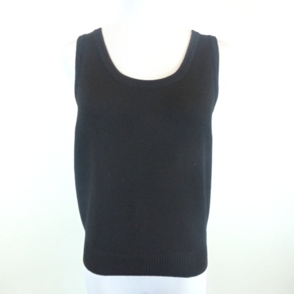 ST JOHN BY MARIE GRAY black knit top scoop neck sleeveless vintage shell